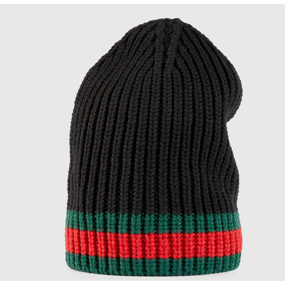 Gucci Wool Beanie Men With Web - Size M - Black (R) - Picture 1 of 5